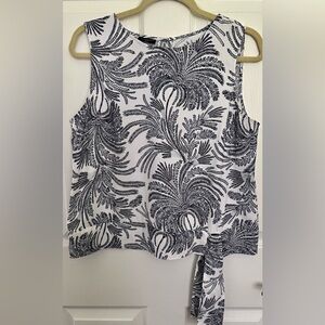 Talbots Navy and White Patterned Sleeveless Blouse